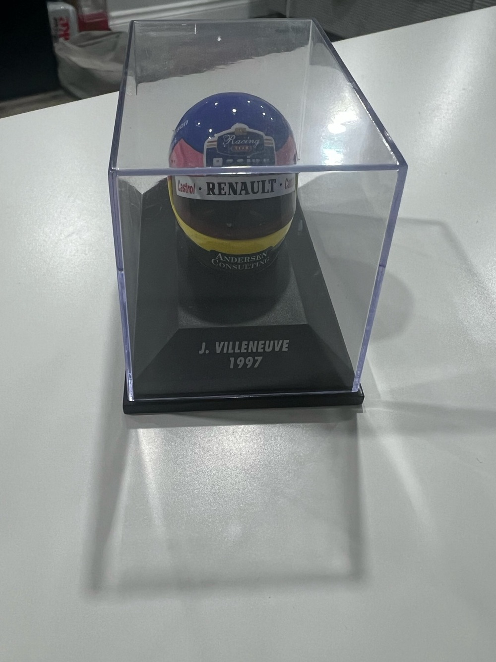 Renault Jacques Villeneuve 1997 Mini Helmet Display - Blue/Yellow
